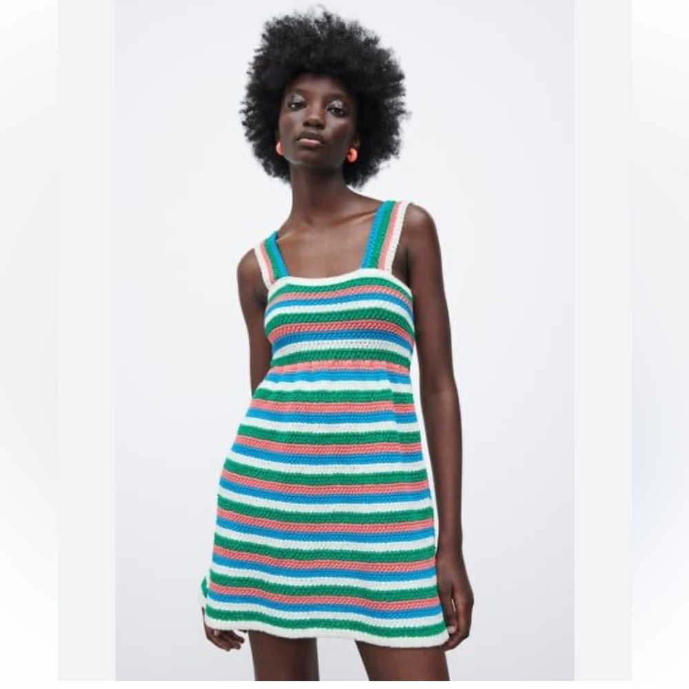 Zara Knit Striped Mini Dress, Sz L - Picture 4 of 6